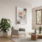 Pastel Şeftali Çiçek Tablosu Beyaz Ahşap Çerçeveli Bohem Obje Ev Aksesuarları Modern Sanat