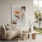 Pastel Şeftali Çiçek Tablosu Beyaz Ahşap Çerçeveli Bohem Obje Ev Aksesuarları Modern Sanat