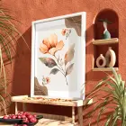 Pastel Şeftali Çiçek Tablosu Beyaz Ahşap Çerçeveli Bohem Obje Ev Aksesuarları Modern Sanat