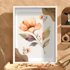 Pastel Şeftali Çiçek Tablosu Beyaz Ahşap Çerçeveli Bohem Obje Ev Aksesuarları Modern Sanat