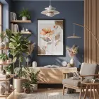 Pastel Şeftali Çiçek Tablosu Siyah Ahşap Çerçeveli Bohem Görünümlü Salon Oturma Odası Duvar