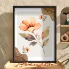 Pastel Şeftali Çiçek Tablosu Siyah Ahşap Çerçeveli Bohem Görünümlü Salon Oturma Odası Duvar