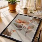 Pastel Şeftali Çiçek Tablosu Siyah Ahşap Çerçeveli Bohem Görünümlü Salon Oturma Odası Duvar