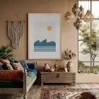 Sakin Mavi Dalga Tablosu Doğal Ahşap Çerçeveli Dekoru Poster Obje Ev Aksesuarları Modern