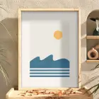 Sakin Mavi Dalga Tablosu Doğal Ahşap Çerçeveli Dekoru Poster Obje Ev Aksesuarları Modern