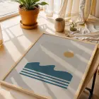 Sakin Mavi Dalga Tablosu Doğal Ahşap Çerçeveli Dekoru Poster Obje Ev Aksesuarları Modern