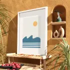 Sakin Mavi Dalga Tablosu Beyaz Ahşap Çerçeveli İç Mekan Yatak Koridor Ofis Kanvas