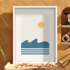 Sakin Mavi Dalga Tablosu Beyaz Ahşap Çerçeveli İç Mekan Yatak Koridor Ofis Kanvas