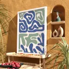 Mavi Yeşil Organik Tablo Beyaz Ahşap Çerçeveli Modern Sanat İç Mekan Yatak Koridor