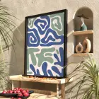 Mavi Yeşil Organik Tablo Siyah Ahşap Çerçeveli Ev Aksesuarları Modern Sanat İç Mekan