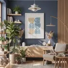 Mavi Hardal Minimalist Kavisler Beyaz Ahşap Çerçeveli Tablo Dekoru Poster Obje Ev Aksesuarları