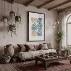 Mavi Hardal Minimalist Kavisler Siyah Ahşap Çerçeveli Tablo Ofis Kanvas Görünümlü Salon Oturma