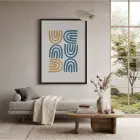 Mavi Hardal Minimalist Kavisler Siyah Ahşap Çerçeveli Tablo Ofis Kanvas Görünümlü Salon Oturma