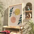 Minimalist Ay Güneş Kadın Doğal Ahşap Çerçeveli Tablo Dekoru Poster Obje Ev Aksesuarları