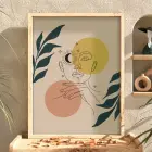 Minimalist Ay Güneş Kadın Doğal Ahşap Çerçeveli Tablo Dekoru Poster Obje Ev Aksesuarları