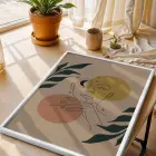 Minimalist Ay Güneş Kadın Beyaz Ahşap Çerçeveli Tablo Dekoratif Obje Ev Aksesuarları Modern
