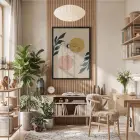 Minimalist Ay Güneş Kadın Siyah Ahşap Çerçeveli Tablo Ofis Kanvas Görünümlü Salon Oturma