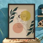 Minimalist Ay Güneş Kadın Siyah Ahşap Çerçeveli Tablo Ofis Kanvas Görünümlü Salon Oturma