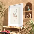 Pastel Botanik Çizim Beyaz Ahşap Çerçeveli Tablo Bohem İç Mekan Yatak Koridor Ofis