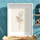 Pastel Botanik Çizim Beyaz Ahşap Çerçeveli Tablo Bohem İç Mekan Yatak Koridor Ofis