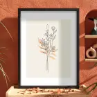 Pastel Botanik Çizim Siyah Ahşap Çerçeveli Tablo Bohem Ofis Kanvas Görünümlü Salon Oturma