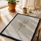 Pastel Botanik Çizim Siyah Ahşap Çerçeveli Tablo Bohem Ofis Kanvas Görünümlü Salon Oturma