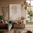 Kelebekli Çizgi Yüz Soyut Beyaz Ahşap Çerçeveli Tablo Salon Oturma Odası Duvar Dekoru