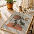 Minimalist Yaprak Geometri Doğal Ahşap Çerçeveli Tablo Dekorasyonu Poster Obje Ev Aksesuarları Modern