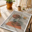 Minimalist Yaprak Geometri Beyaz Ahşap Çerçeveli Tablo Poster Dekoratif Obje Ev Aksesuarları Modern