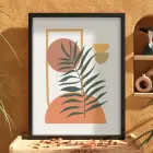 Minimalist Yaprak Geometri Siyah Ahşap Çerçeveli Tablo Salon Oturma Odası Duvar Dekoru Poster