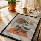 Minimalist Yaprak Geometri Siyah Ahşap Çerçeveli Tablo Salon Oturma Odası Duvar Dekoru Poster
