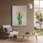 Çöl Güneşi Kaktüsü Doğal Ahşap Çerçeveli Tablo Ev Aksesuarları Modern Sanat İç Mekan