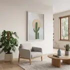 Çöl Güneşi Kaktüsü Beyaz Ahşap Çerçeveli Tablo Ev Aksesuarları Modern Sanat İç Mekan
