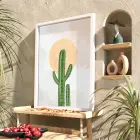 Çöl Güneşi Kaktüsü Beyaz Ahşap Çerçeveli Tablo Ev Aksesuarları Modern Sanat İç Mekan