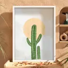 Çöl Güneşi Kaktüsü Beyaz Ahşap Çerçeveli Tablo Ev Aksesuarları Modern Sanat İç Mekan