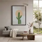 Çöl Güneşi Kaktüsü Siyah Ahşap Çerçeveli Tablo Odası Duvar Dekoru Poster Obje Ev