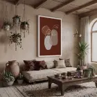 Toprak Tonlu Soyut Yüz Beyaz Ahşap Çerçeveli Tablo Poster Dekoratif Obje Ev Aksesuarları