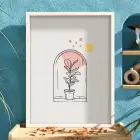 Kemerli Minimal Bitki Tasarım Beyaz Ahşap Çerçeveli Tablo Ofis Kanvas Görünümlü Salon Oturma
