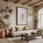 Kemerli Minimal Bitki Tasarım Siyah Ahşap Çerçeveli Tablo Modern Sanat İç Mekan Yatak