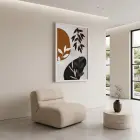 Toprak Tonları Organik Soyut Beyaz Ahşap Çerçeveli Tablo Modern Sanat İç Mekan Yatak