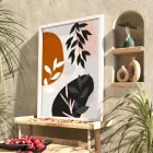 Toprak Tonları Organik Soyut Beyaz Ahşap Çerçeveli Tablo Modern Sanat İç Mekan Yatak