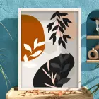 Toprak Tonları Organik Soyut Beyaz Ahşap Çerçeveli Tablo Modern Sanat İç Mekan Yatak