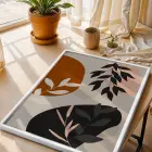 Toprak Tonları Organik Soyut Beyaz Ahşap Çerçeveli Tablo Modern Sanat İç Mekan Yatak