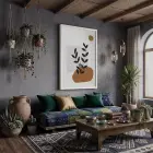 Toprak Tonları Bitki Sanatı Beyaz Ahşap Çerçeveli Tablo Modern Sanat İç Mekan Yatak