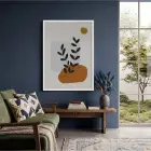 Toprak Tonları Bitki Sanatı Beyaz Ahşap Çerçeveli Tablo Modern Sanat İç Mekan Yatak
