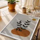 Toprak Tonları Bitki Sanatı Beyaz Ahşap Çerçeveli Tablo Modern Sanat İç Mekan Yatak