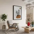Toprak Tonları Bitki Sanatı Siyah Ahşap Çerçeveli Tablo Koridor Ofis Kanvas Görünümlü Salon