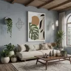 Yeşil Monstera Soyut Formlar Beyaz Ahşap Çerçeveli Tablo Dekoratif Obje Ev Aksesuarları Modern