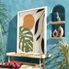 Yeşil Monstera Soyut Formlar Beyaz Ahşap Çerçeveli Tablo Dekoratif Obje Ev Aksesuarları Modern
