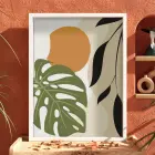 Yeşil Monstera Soyut Formlar Beyaz Ahşap Çerçeveli Tablo Dekoratif Obje Ev Aksesuarları Modern